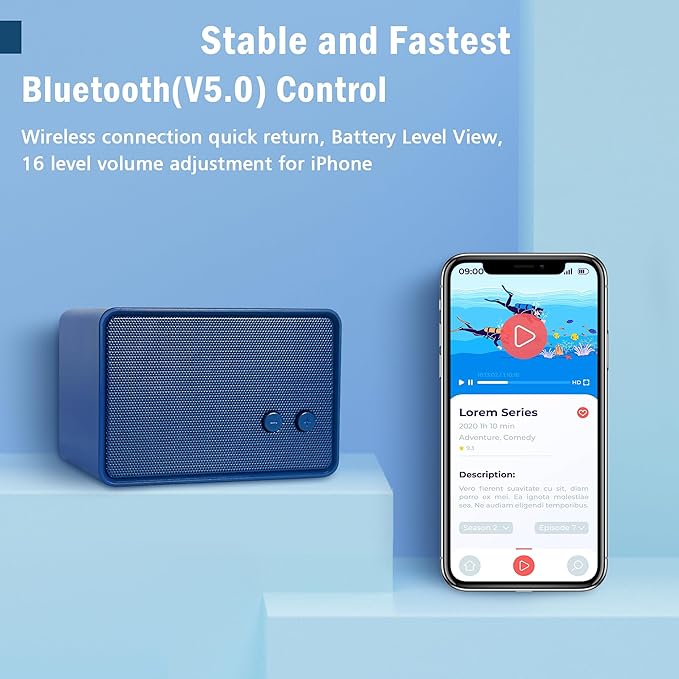 Bluetooth Speaker, Loud Small Portable Wireless Speaker with 5W HD Sound, Bluetooth V5.0, 12H Long Playtime, Outdoor Speaker for Home, Office, Party, Gift for Friend, Blue