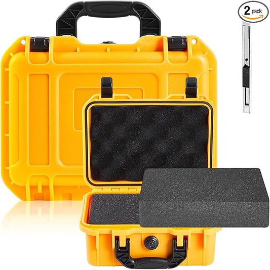 16.3 x 12.4 x 6.5 Inch Waterproof Hard Case with DIY Customizable Foam Insert Portable Protective Case with Knife for Camera Drones Equipments Tools Test Instruments (Yellow)