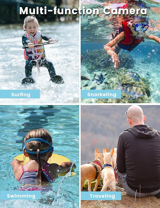 Underwater Camera 4K 48MP Autofocus Selfie Dual Screen Waterproof Camera with Floating Strap and 32GB Card, 17FT Compact Waterproof Digital Camera, Fill Light Underwater Camera for Snorkeling