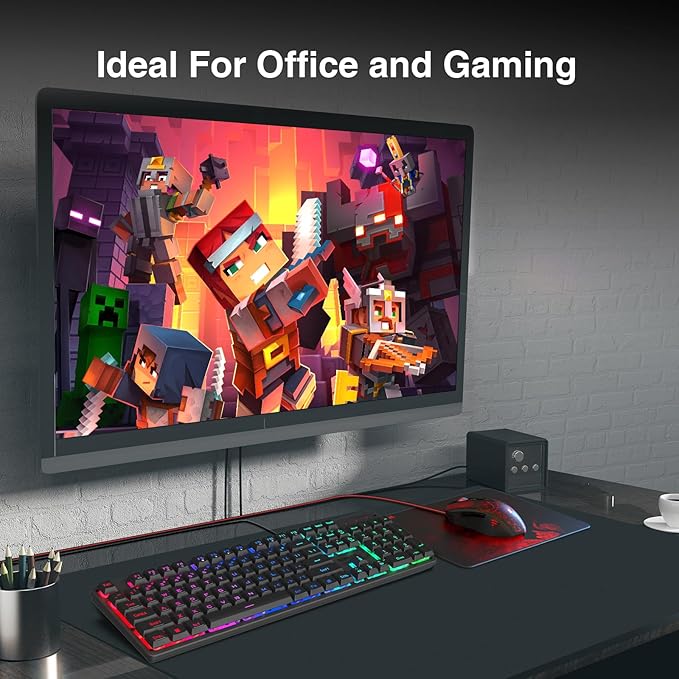 Redragon S107 Gaming Keyboard and Mouse, RGB Gaming Keyboard and 3200 DPI Mouse Combo with Large Mouse Pad, 25-Key Anti-Ghosting, Mechanical Feeling Keyboard, Plug & Play to PC, Laptop
