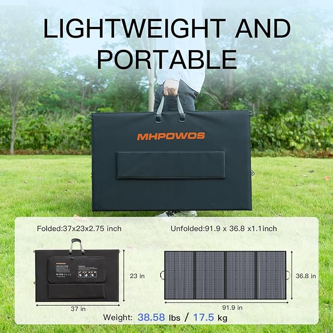 400W Portable Solar Panel, Lightweight Foldable Solar Panels Complete with an Adjustable Kickstand, IP67 Waterproof Solar Charger for Outdoor Camping, Portable Power Station, Motorhome, RV