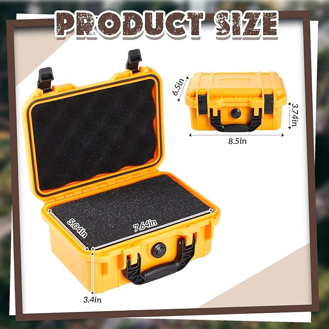 8.5 x 6.5 x 3.7 Inch Waterproof Hard Case with DIY Customizable Foam Insert Portable Protective Case with Knife for Camera Drones Equipments Tools Test Instruments (Yellow)