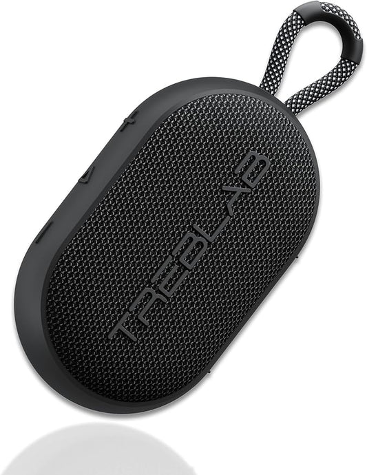 TREBLAB HD-Go - Ultra Portable Hand Held Speaker with Clip, 7W Power with Bass, 16H Playtime, IPX7 Waterproof, Built-in Mic, Compact & Lightweight, USB-C Charging – Small Speaker Bluetooth Wireless