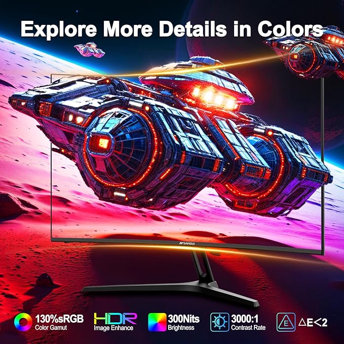SANSUI 27 Inch Curved Gaming Monitor 200Hz 180Hz 1ms with Speakers FHD 1080P Computer Monitor FreeSync|1500R|130% sRGB|HDR|Low Blue Light|HDMI DP Ports|VESA Mount|Metal Stand(HDMI Cable Incl.)