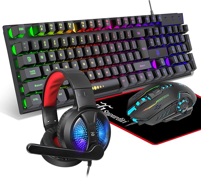 Gaming Keyboard and Mouse,Headphones,Mouse pad，All in One Combo for PC Gamers and Xbox and PS4 Users