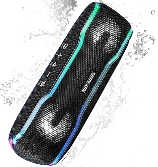 IPX7 Waterproof Bluetooth Speaker, 24H Playtime, LED Lights, TWS Pairing, Small Wireless Speaker for Outdoor Party, Beach, Travel, Pool, Gifts, Black