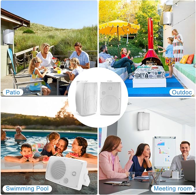 Herdio 8 inch 600W Outdoor Bluetooth Speakers Waterproof Wired with Powerful Bass, TWS Pairing Wall Mount Durable Loud Sound System Suitable for Patio Garden Porch Backyard Home Theater (1 Pair White)