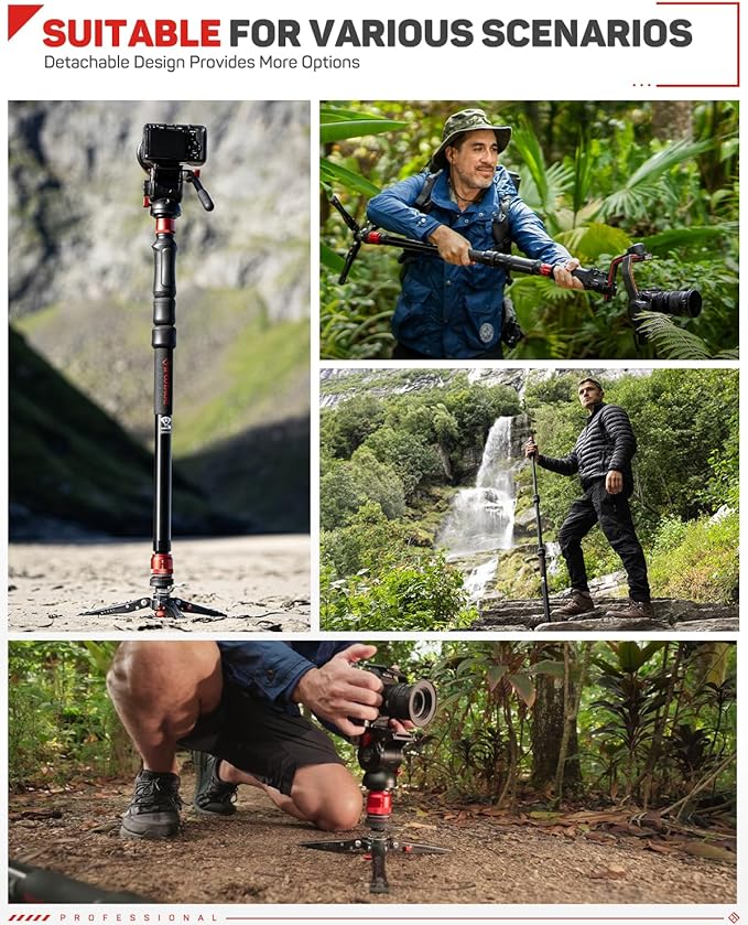 IFOOTAGE Cobra 3 Strike A150S- Camera Monopod With Feet, One-Touch Lifting Aluminum Video With Removable Tripod Base, Payload 11lb 60"/150cm, Ergonomic Design & Pedal Locking System