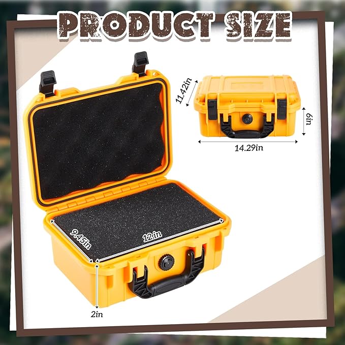 14.3 x 11.4 x 4.5 Inch Waterproof Hard Case with DIY Customizable Foam Insert Portable Protective Case with Knife for Camera Drones Equipments Tools Test Instruments (Yellow)