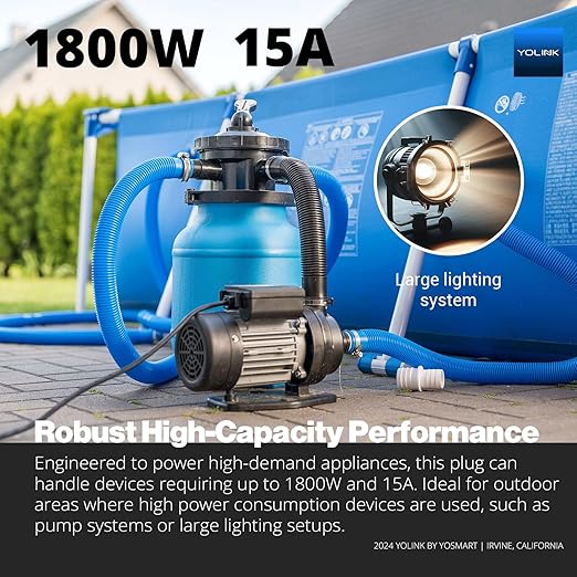 YoLink Smart Outdoor Energy Plug, IP65, 1800W, 15A Smart Plug with Real-Time Energy Monitoring, Automatic Safety Shutoff, Alexa & Google Assistant Compatible, Require YoLink Hub