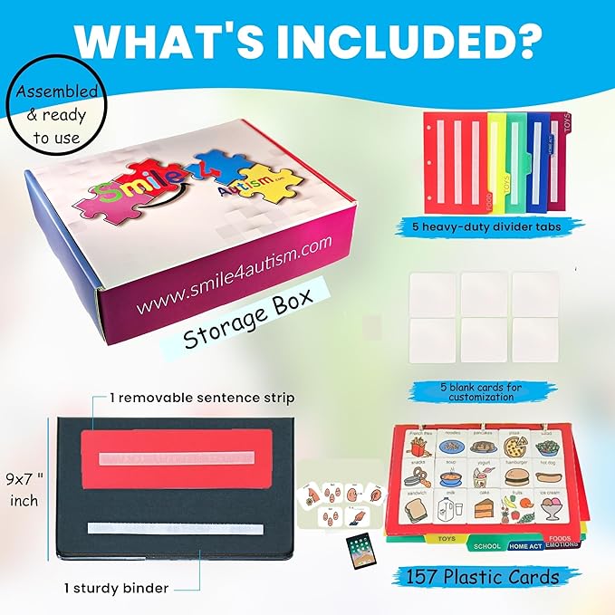 Visual Communication Book,162 ASD Photo Picture Cards: Autism Language Vocabulary, Speech Articulation Therapy, ADHD & Aprexia Learning (English Plastic Cartoon Picture Book, Small)