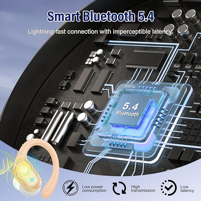 Wireless Earbuds Bluetooth 5.4 Headphones 75H Stereo Deep Bass Sports Over Ear Buds with Earhooks, LED Display Bluetooth Earbuds with 4 ENC Mic, IP7 Waterproof Earphone for Running, Khaki