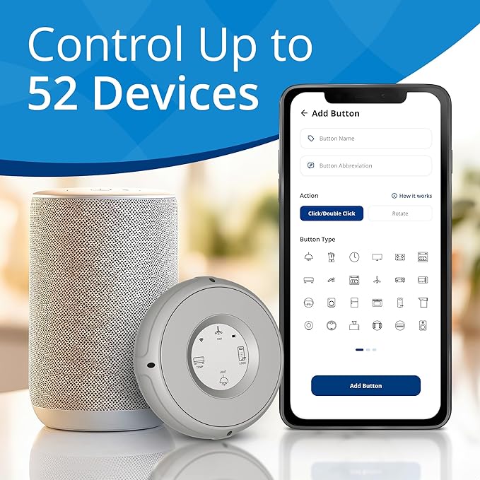 Smart Home Controller + Bluetooth Controller - Works with Alexa, Google Home, Home Assistant, SmartThings, Lights, thermostats and More - Programmable & Customizable Buttons (Sterling Moon)