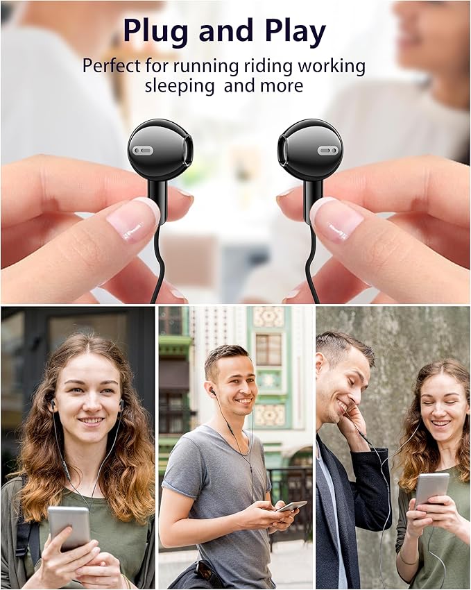 USB C Headphones Wired for iPhone 17 Air 15 Pro 16 Pro Max in Ear Wired Headphones with Microphone Volume Control HiFi Stereo USB-c Earbuds Type C for S24 S23 S25 Ultra S22 A55 A56 A16 Pixel