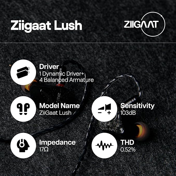 Linsoul ZiiGaat Lush in Ear Monitor, 1DD+4BA Hybrid Earphone IEM, Studio Monitor Tunning Wired Earbuds with Detachable Cable for Professional Music Engineers Audiophiles (Silver)