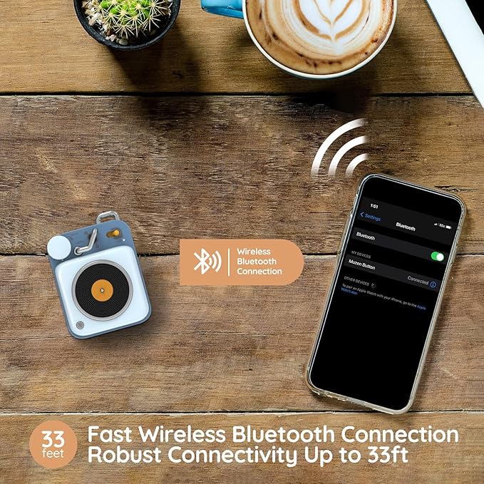 Muzen Mini Bluetooth Speaker, Button Small Cute Portable Metal Retro Wireless Speaker with Loud Volume Great Sound and Portable Lanyard & Gift Bag for Office Classic Vintage Decor