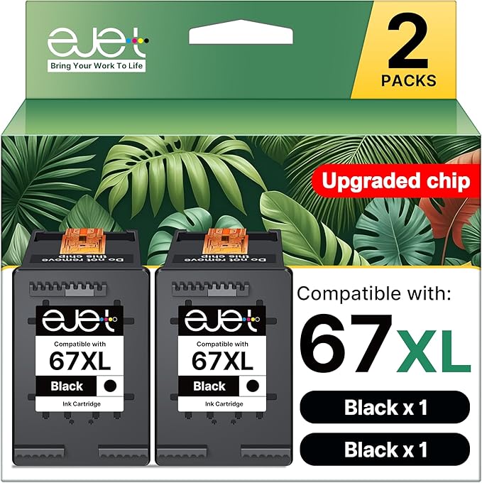 67XL Ink Cartridge (2-Black) Compatible for HP Ink 67 for HP 67XL Black Ink Cartridge High Yield for Deskjet 2700 2700e 2755e 2855e 2800e 2852e 2827e 4100e 4155e 4255e Envy 6000 6055e 6455e Series