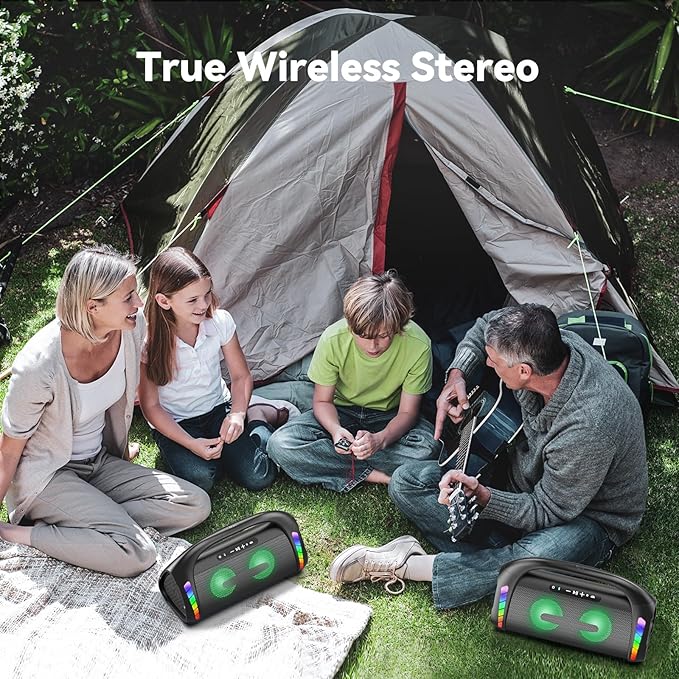 LFS Bluetooth Speaker,100W Loud Speakers Bluetooth Wireless with Deep Bass, LED Lights, IPX6 Waterproof, 30H Playtime, Portable Outdoor Speaker Boombox for Camping,Beach, Party