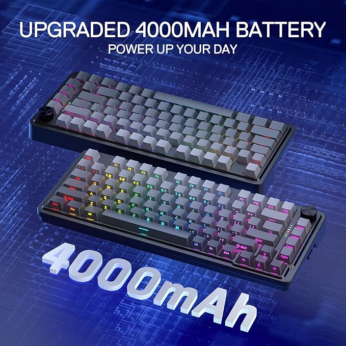 Redragon K673 GB 75% Wireless Gasket RGB Gaming Keyboard, 3-Modes 81 Keys PBT Compact Mechanical Keyboard w/Hot-Swap Socket, Dedicated Knob Control & 5-Layer Noise Dampening, Custom Linear Switch