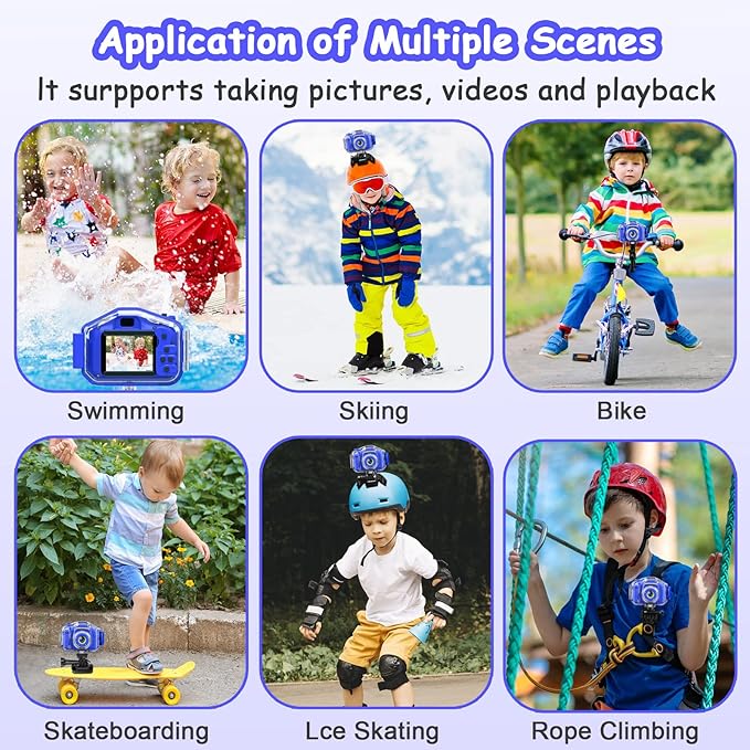 DEKER Kids Waterproof Camera, Christmas Birthday Gifts for Boys Girls Toys 3-12 Year Old, Underwater Mini Children HD Digital Action Camcorder, 2 Inch IPS Screen with 32GB Card (Dark Blue)