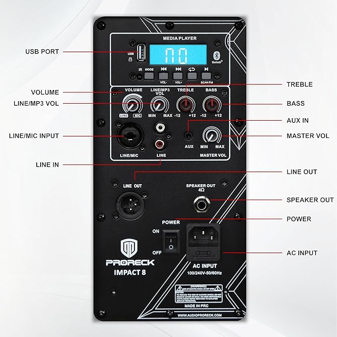 PRORECK 8-Inch Stereo Speakers, 650W Peak Power Bluetooth PA Speaker, with Wired Microphone, Speaker Stands & Remote – Portable DJ Speaker for Parties, Events, Karaoke