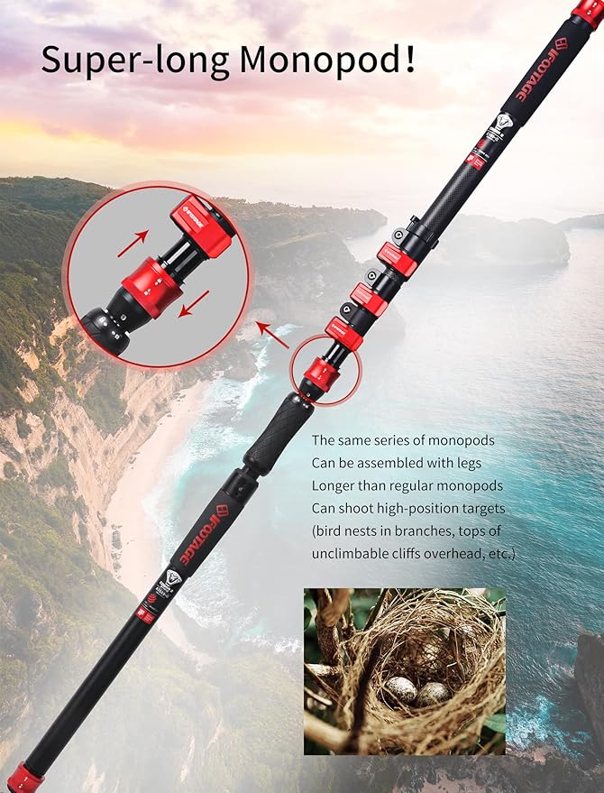 IFOOTAGE Camera Monopod Cobra 3 A180F, 71" Aluminum Professional Video Monopod with Tripod Base, Max Load 10KG