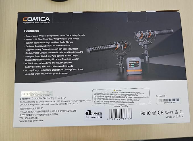 COMICA VM40 Combo Dual-Channel Wireless Shotgun Microphone, Professional Super Cardioid Video Mic, 32GB Storage, Safety Mode, Audio APP, Wireless Camera Mic for Filmmaking, Vlog, YouTube