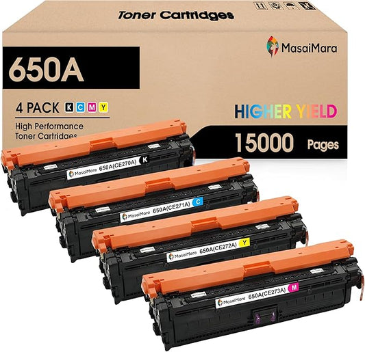 MasaiMara 650A CE270A CE271A CE272A CE273A Compatible Toner Cartridge for HP Laserjet Enterprise CP5525 CP5525dn CP5525n CP5525xh M750 M750dn M750n M750xh Printer (Black Cyan Magenta Yellow, 4-Pack)