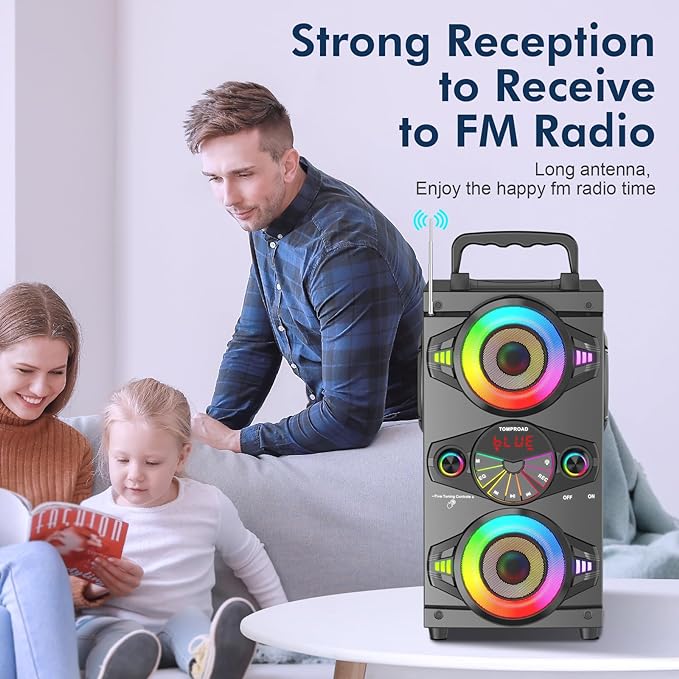 Portable Bluetooth Speakers 60W Big Powerful Wireless Loud Stereo Bass Sound Boombox Home Party Speaker with Subwoofer, FM Radio, LED Colorful Lights