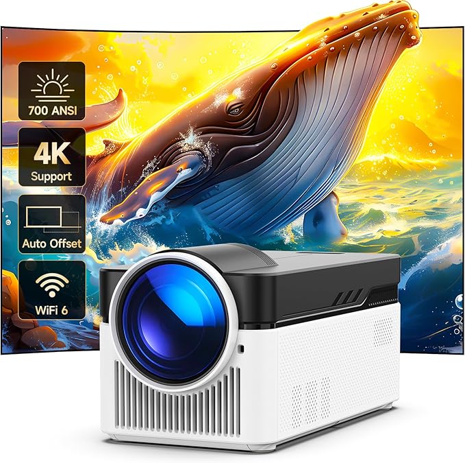 [700 ANS & Electric Focus] Short Throw Smart Projector with Wifi and Bluetooth, Mini Projector 1080P 4K Support, Auto Correction Video Proyector for Home Theater Outdoor Use