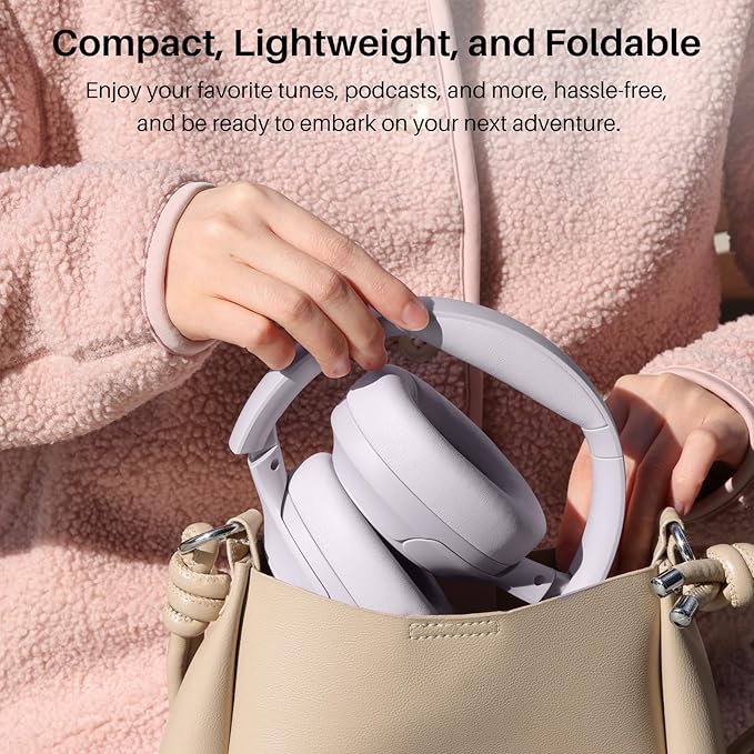 TOZO HT2 Hybrid Active Noise Cancelling Headphones, Wireless Over Ear Bluetooth Headset, 60H Playtime, Hi-Res Audio Custom EQ via App Deep Bass Comfort Fit Ear Cups, for Home Office Travel Purple