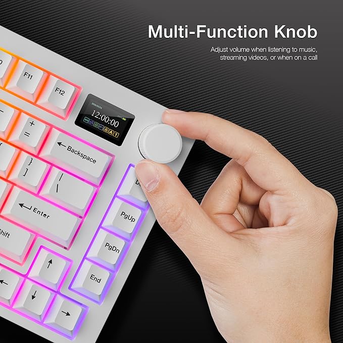 TECWARE Spectre 75% RGB Mechanical Gaming Keyboard with Customizable LCD Screen, Multi-Function Knob, Gasket Mount, South Face 5-Pin Universal Hot-Swappable Sockets White Candy Red Switch