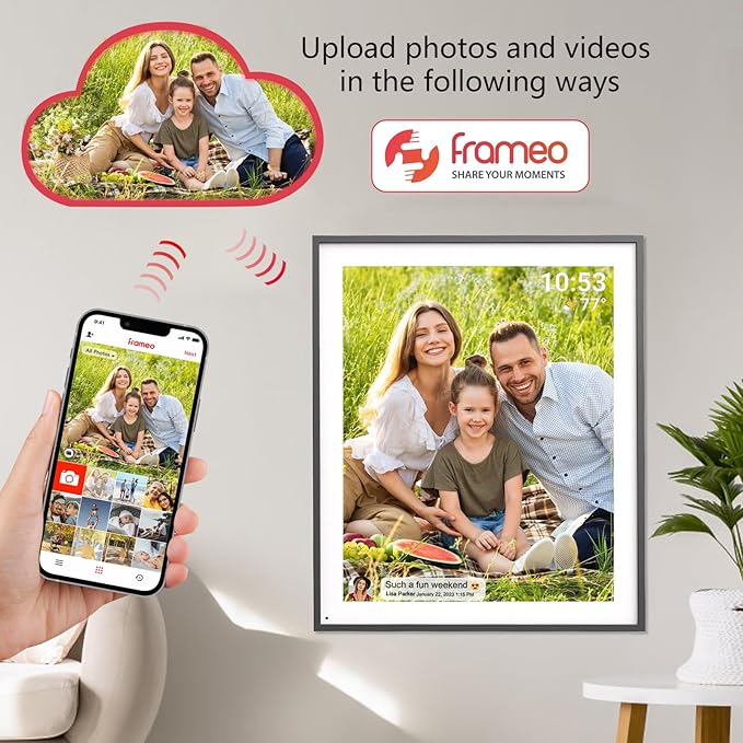 64GB 19inch FRAMEO Smart WiFi Digital Photo Frame 1280x960(4:3) IPS LCD Touch Screen, Auto-Rotate Portrait and Landscape, Dual-WiFi Share Moments Instantly via Frameo App from Anywhere