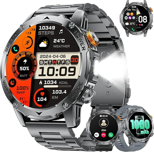 LIGE Smart Watch for Men (Make/Answer Calls) with 1000mAh, 1.75" HD Screen Smartwatch with Flashlight, Heart Rate/Sleep Monitor, IP68 Waterproof, 100+ Sports Modes for Android iOS, 3 Straps