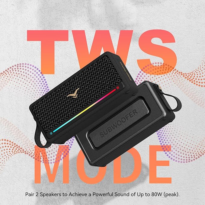 Bluetooth Speakers, 40W Peak Portable Wireless Retro Speaker, IP67 Waterproof, TWS Pairing, Active Extra Bass, Bluetooth 5.3 Loud Speaker with LED Lights, for Office, Home, Party, Outdoor, Beach, Gift