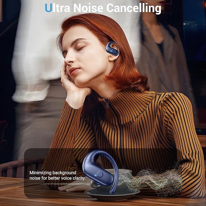 for Wireless Earbuds,Sport Bluetooth 5.4 Headphones,Over Ear Buds with Deep Bass Sound,60H Playtime Clear Calls Earphones Redesigned Comfort Fit with Earhooks for Running,Meeting,Workout-Blue