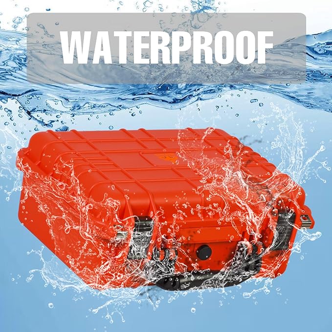 16x 12.8x 6.8 Inch Hard Case, Portable Weather Waterproof Protective Camera Case with Customizable Foam, Fit Use of Drones, Camera, Equipments, Orange