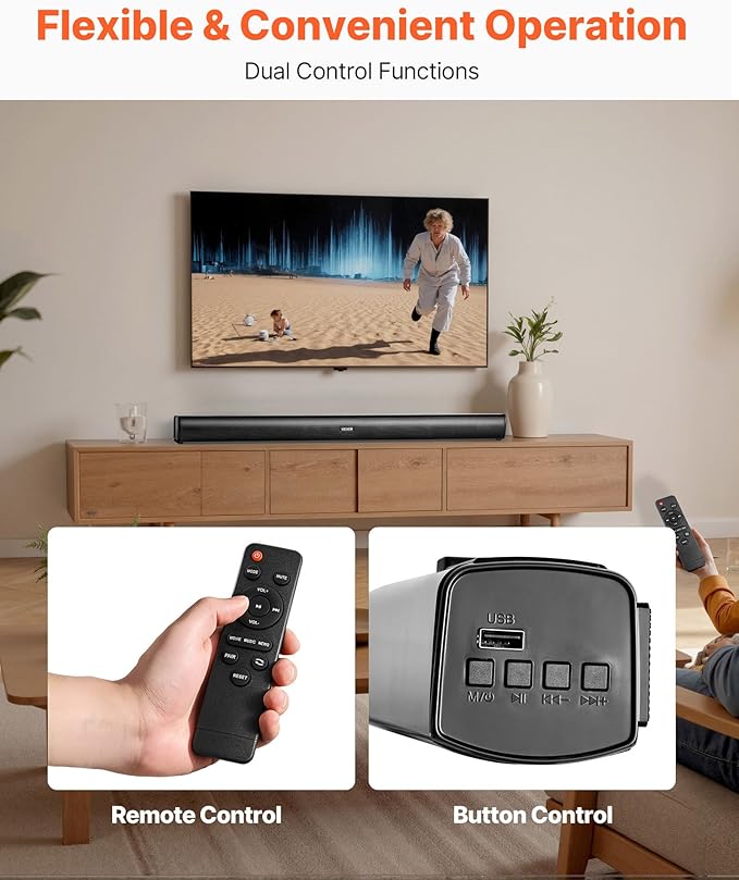 VEVOR Sound Bar for Smart TV, 2.1 Channel, 35-Inch Compact Soundbar TV Speakers with Built-in Subwoofer for Projector, Bluetooth AUX Connection, Easy Setup, 120W Surround Sound System for Home Audio