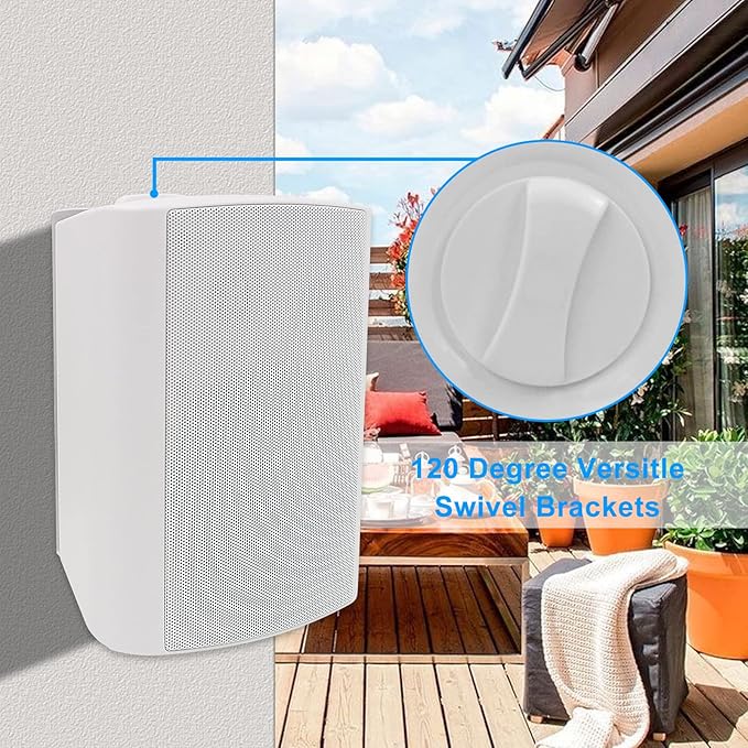 Herdio 6.5 Inches Outdoor Speakers Wired Waterproof Passive,Wall Mount Speakers with 800 Watts Powerful Bass for Home Patio Garden Covered Deck,All-Weather Durability,White(2 Pairs)