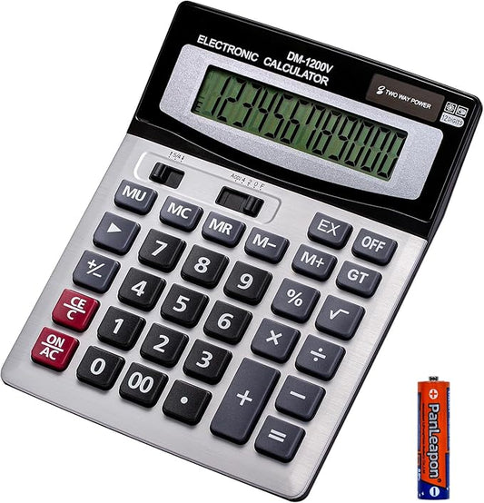 12 Digit Desktop Calculator with Large LCD Display and Sensitive Button, Dual Solar Power and Battery, Standard Function for Office (YE1200v)