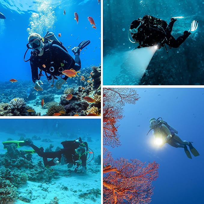 Wurkkos DL08 Dive Light, 3600 Lumens Rechargeable Scuba Underwater Lights with Red and UV Light, IP68 Underwater Video with Infinite Brightness Adjustment and 5000mAh Battery for Night Diving