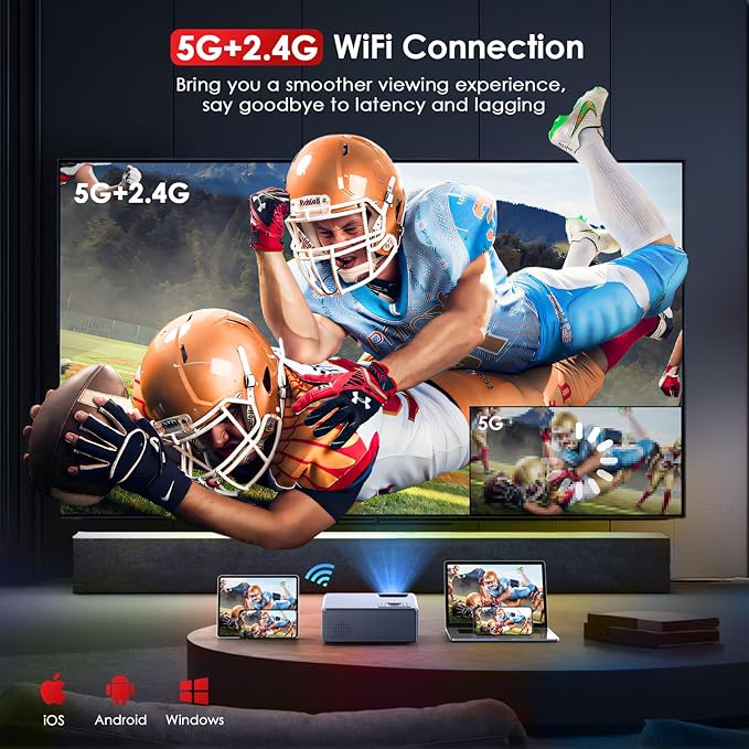 [Electric Focus] 4K Projector with 5G WiFi Bluetooth, 15000L JOWLURK Projector, Outdoor Movie Projector, Home Mini Theater Portable Projector for iPhone/TV/Android Stick/HDMI/USB/Laptop/PS5/DVD (Grey)