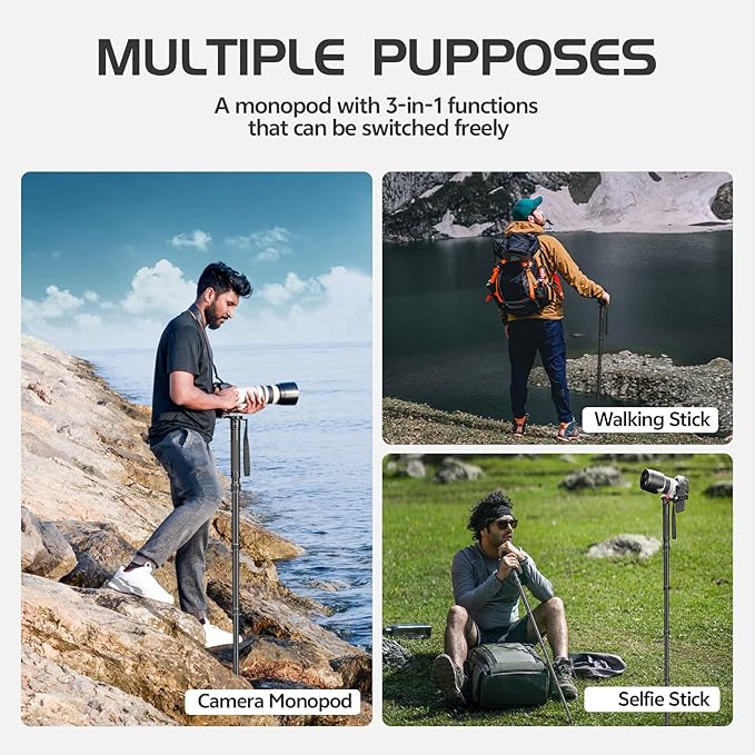 TONYBOO TA-5L 61 inch Camera Monopod,Aluminum Monopod with 6-Section Height,Portable Lightweight,Max Load 16 lbs,Heavy Duty Camera Stand for DSLR Canon Nikon Sony,Easy to Carry