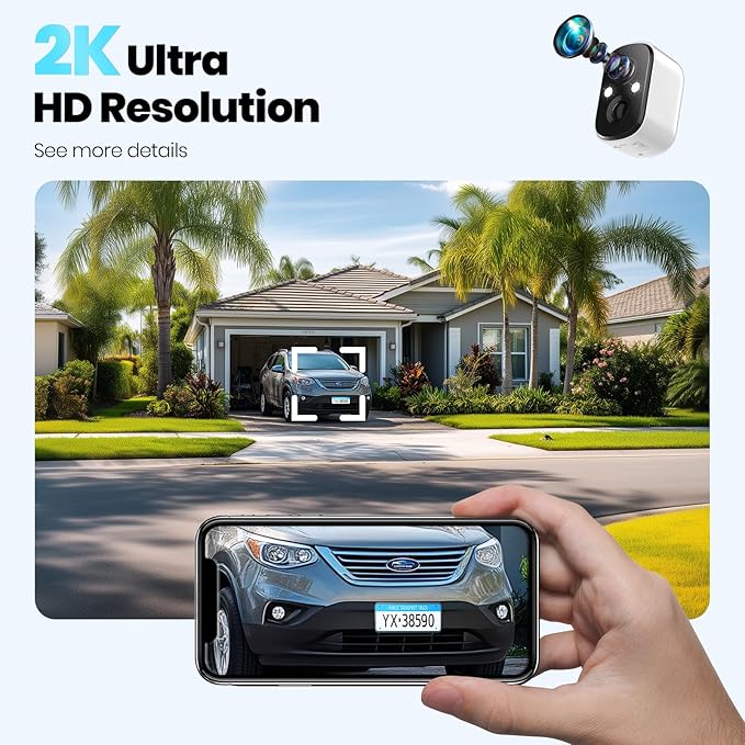 Techage Security Cameras Wireless Outdoor, 2K Battery Powered Cameras for Home Security with AI Motion Detection, 2.4G WiFi, Color Night Vision, 2-Way Talk, IP66 Waterproof, Cloud/SD Storage 2 Pack