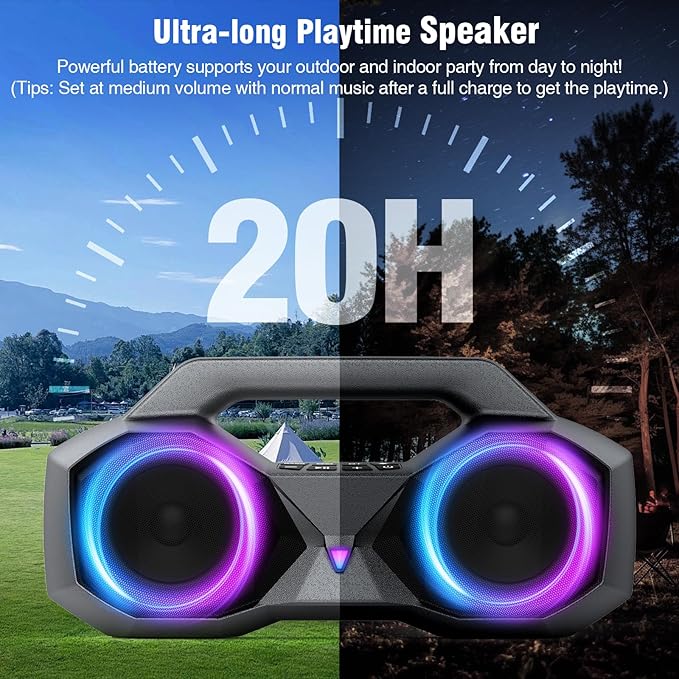 KMAG Bluetooth Speaker Wireless, 80W Loud Speaker with Deeper Bass, IPX7 Waterproof, 20H Playtime, Cool Lights, TWS, Portable Speaker for Home, Outdoor, Workshop, Party, Gift for All (Sliver)