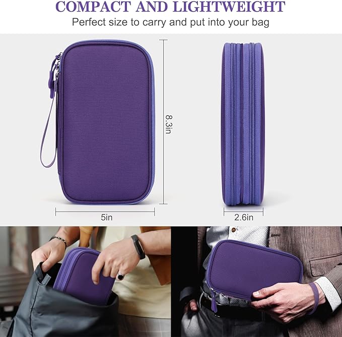 FYY Electronic Organizer, Travel Cable Organizer Bag Pouch Electronic Accessories Carry Case Portable Waterproof Double Layers Storage Bag for Cable, Charger, Phone, Earphone, Medium Size- Purple