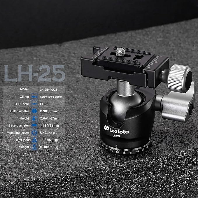 Leofoto Professional Camera Tripod, 45" Compact Carbon Fiber Tripod for DSLR Video Camcorder, 4 Leg Sections, 360° Ball Head, Max Load 6KG/13Lb (LS-224CX+LH-25)