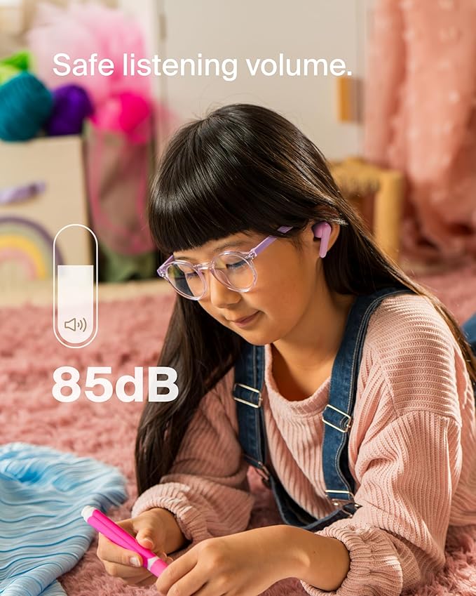 Belkin SoundForm Nano 2 Bluetooth Earbuds for Kids with Built-in Microphone, 28H Battery Life, Safe 85dB Volume, IPX5 Water Resistance - Kids Bluetooth Earbuds for iPhone, iPad, Galaxy, & More - Pink