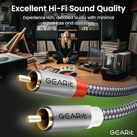 GEARit RCA Cable (20FT) 2RCA Male to 2RCA Male Stereo Audio Cables Shielded Braided RCA Stereo Cable for Home Theater, HDTV, Amplifiers, Hi-Fi Systems, Car Audio, Speakers, 20 Feet