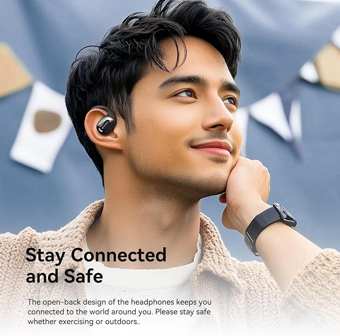 SANSUI Open Ear Headphones,Wireless Earbuds with Ergonomic Earhook,Bluetooth Headphones 5.4 with Noise Cancelling Mic,56H Playtime,IP55 Waterproof Ear Buds for Cycling,Running,Workout(Black)